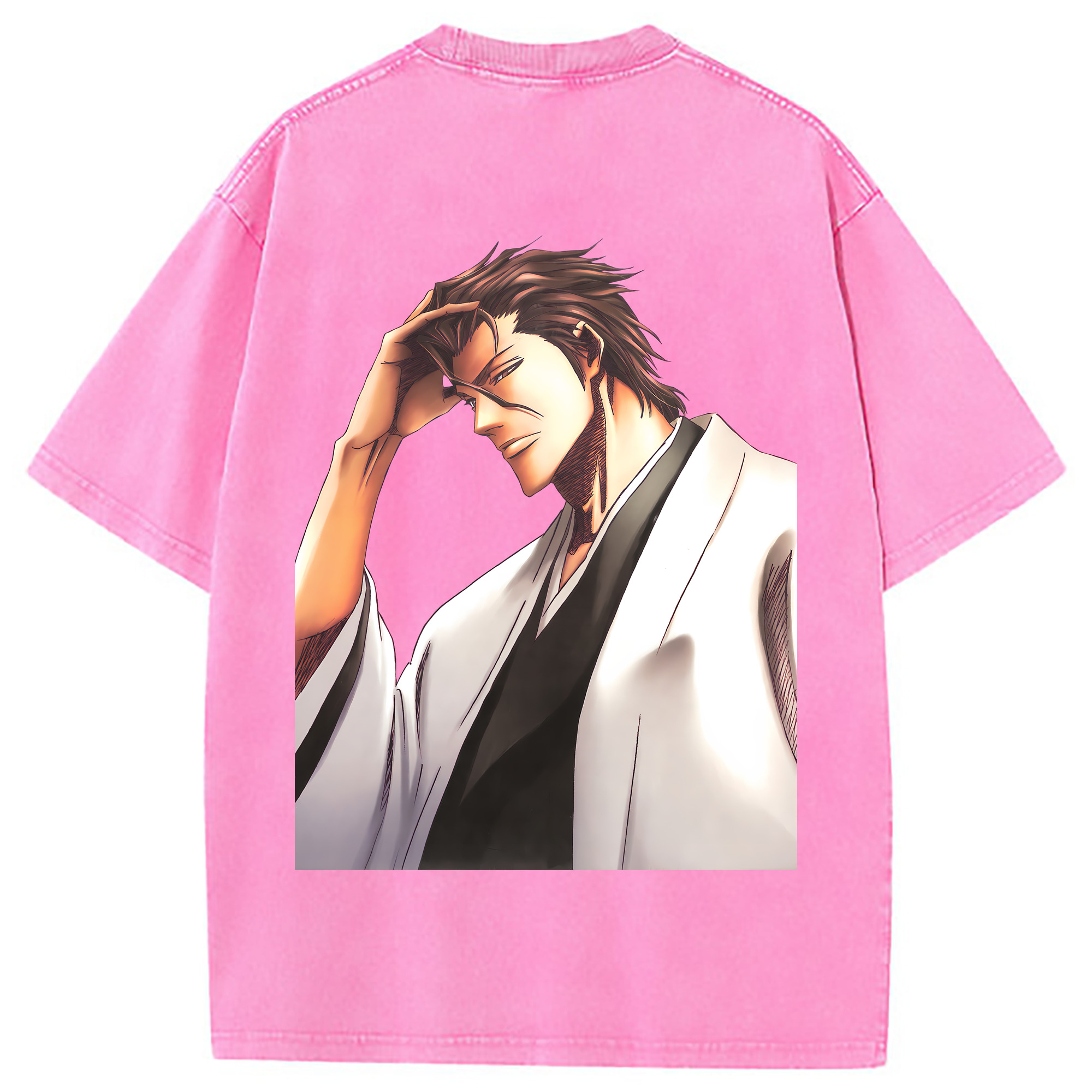 （画像用） ブリーチ 藍染 惣右介（あいぜん そうすけ） BLEACH Aizen Sousuke 綿100% ヴィンテージ風 半袖Tシャツ（背面プリント）
